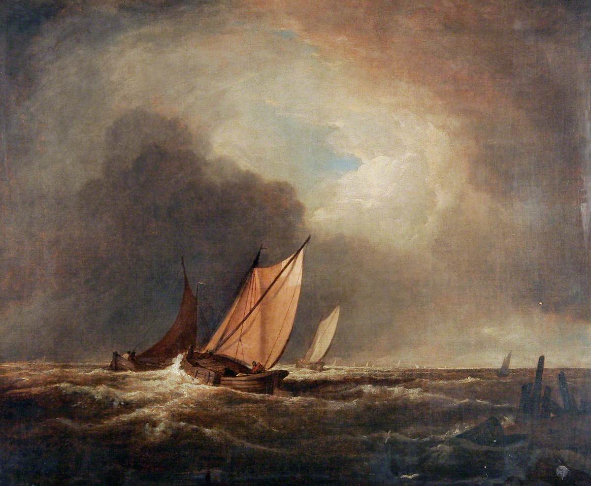 Dutch Boats off Yarmouth, Norfolk, vintage artwork by John Crome, 12x8" (A4) Poster