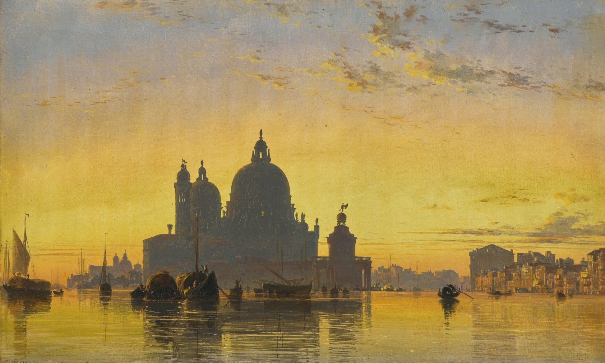 Venice, sunset behind the church of Santa Maria Della Salute, vintage artwork by Edward William Cooke, R.A., A3 (16x12") Poster Print