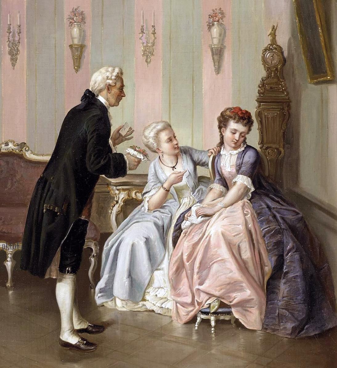 Elegant interior with figures, vintage artwork by Otto Erdmann, 12x8" (A4) Poster