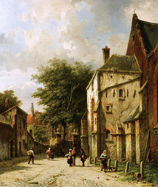 A Street Scene in a Dutch Town, vintage artwork by Adrianus Eversen, A3 (16x12") Poster Print