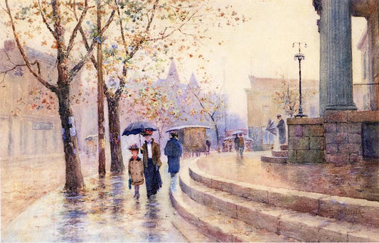 Walking in the Rain, vintage artwork by Paul Sawyier, 12x8" (A4) Poster
