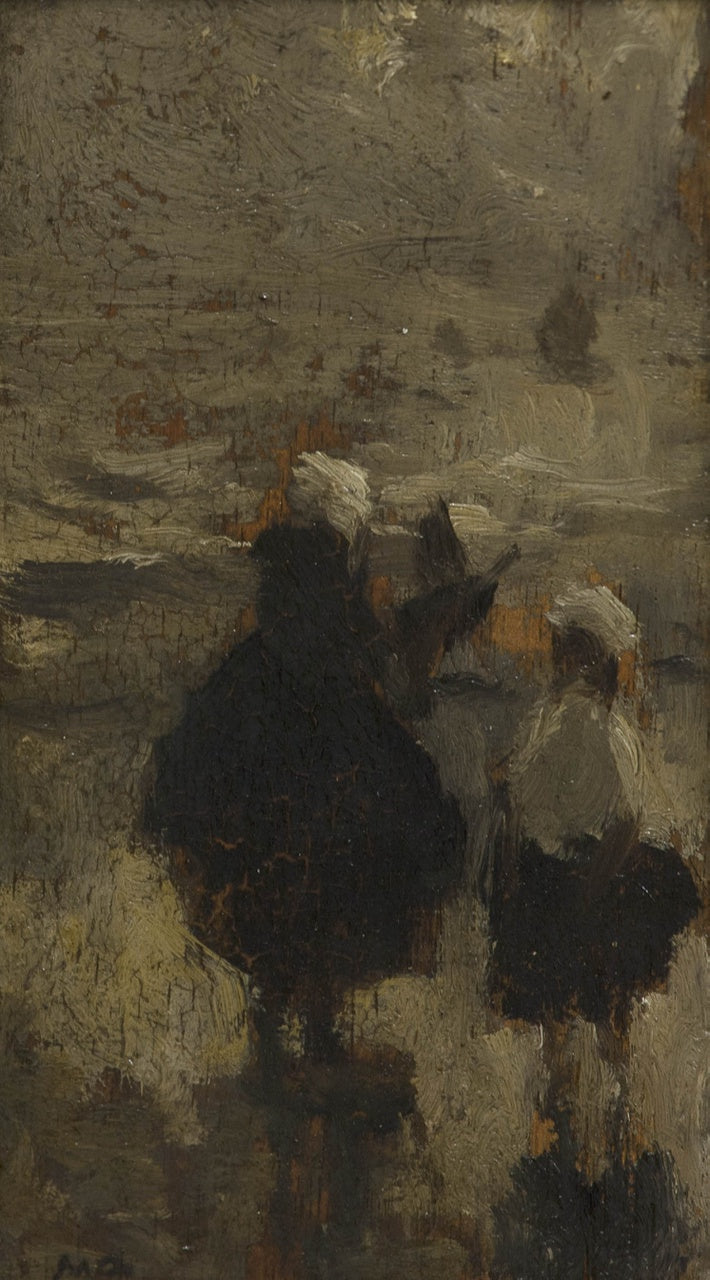 Woman and Girl on a Street in Scheveningen, vintage artwork by Marius Bauer, 12x8" (A4) Poster