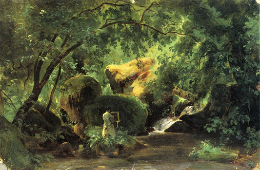 Forest Interior with an Artist, Civita Castellana, vintage artwork by Andre Giroux, A3 (16x12") Poster Print
