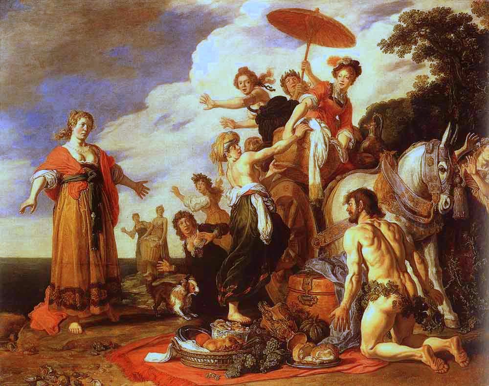 Odysseus and Nausicaa, vintage artwork by Pieter Lastman, 12x8" (A4) Poster
