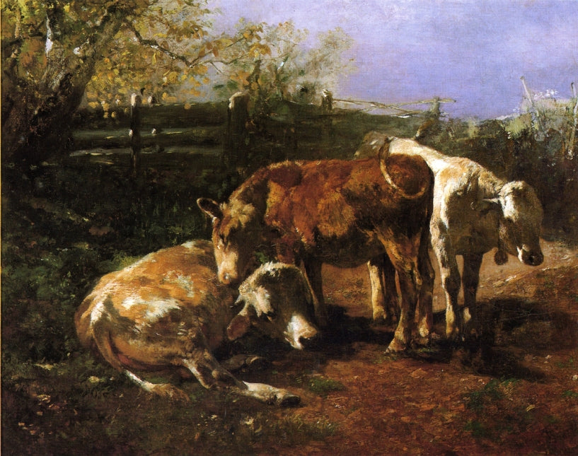 Group of Three Cows, vintage artwork by Anton Braith, 12x8" (A4) Poster