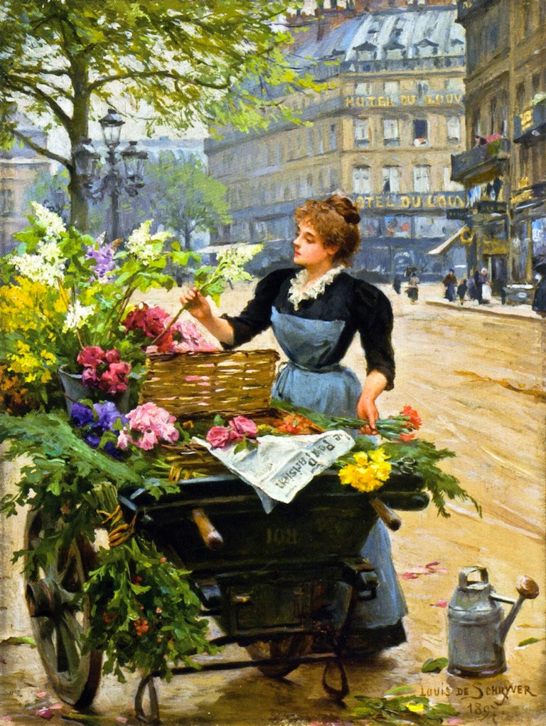 Parisian Flower Seller by Louis Marie de Schryver,A3(16x12")Poster
