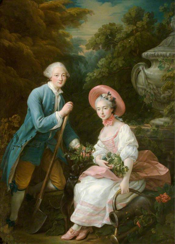The Prince and Princess Conde, Dressed as Gardeners, vintage artwork by François-Hubert Drouais, 12x8" (A4) Poster