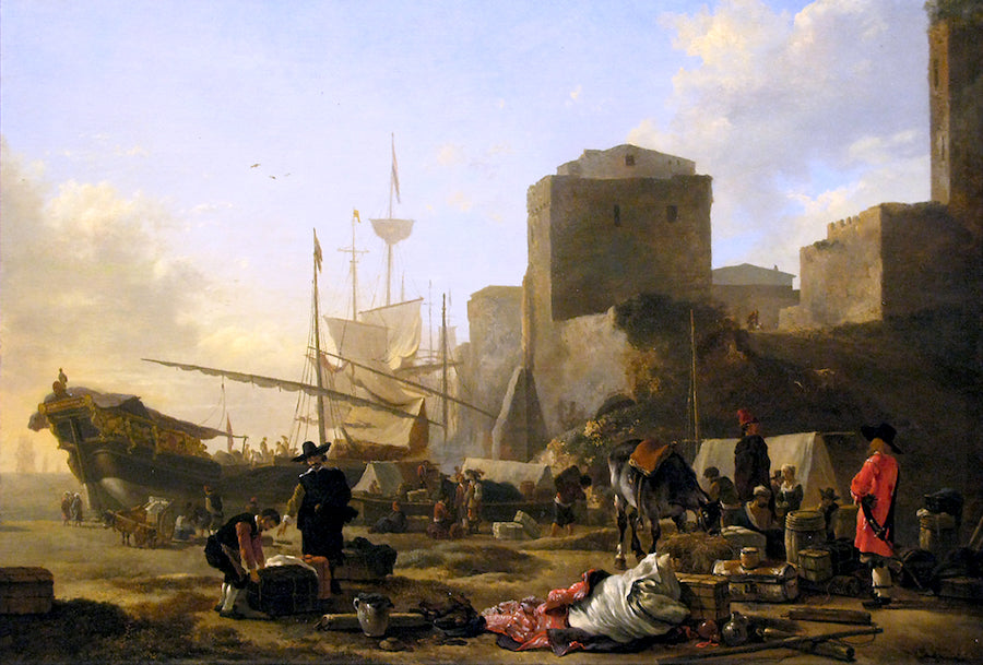 Mediterranean Harbor, vintage artwork by Adam Pynacker, 12x8" (A4) Poster