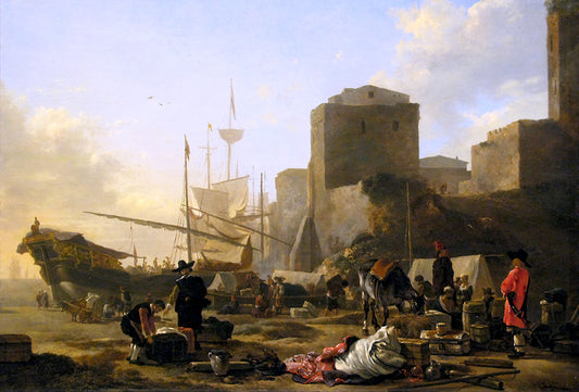 Mediterranean Harbor, vintage artwork by Adam Pynacker, 12x8" (A4) Poster