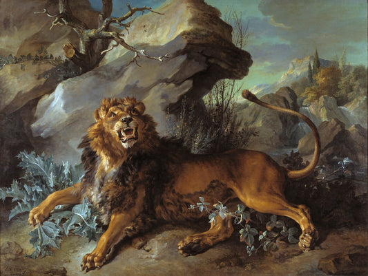 The Lion and the Spider, vintage artwork by Jean-Baptiste Oudry, 12x8" (A4) Poster