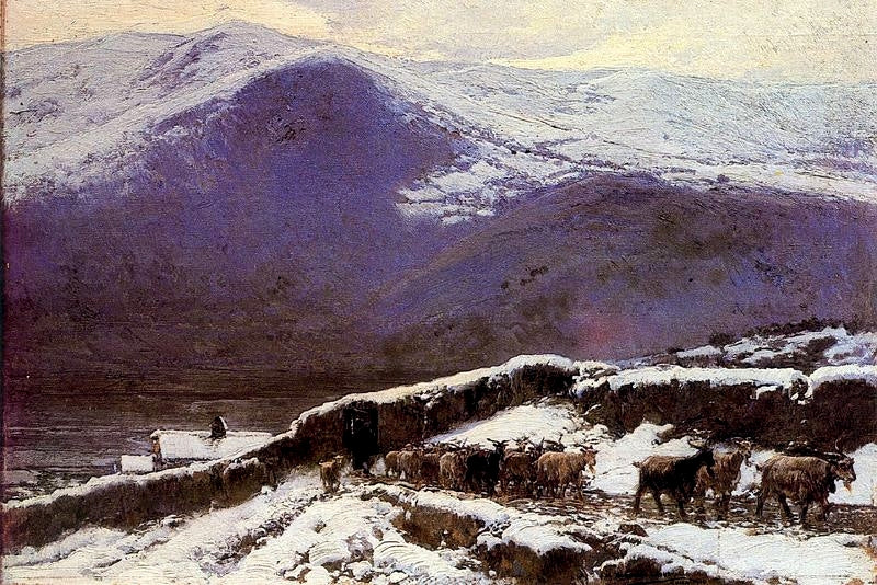Flock in Winter, vintage artwork by Mariano Barbasan Lagueruela, 12x8" (A4) Poster