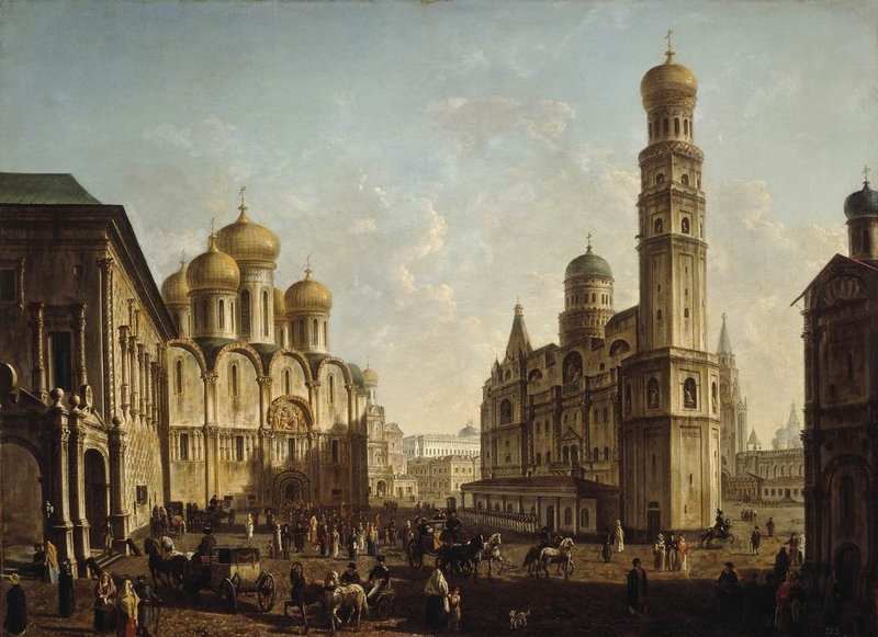 The Cathedral Square in the Moscow Kremlin, vintage artwork by Fedor Yakovlevich Alekseev, 12x8" (A4) Poster