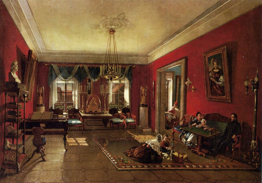 Drawing Room in the Nashchekin House, Moscow, vintage artwork by Nikolai Podklyuchnikov, A3 (16x12") Poster Print