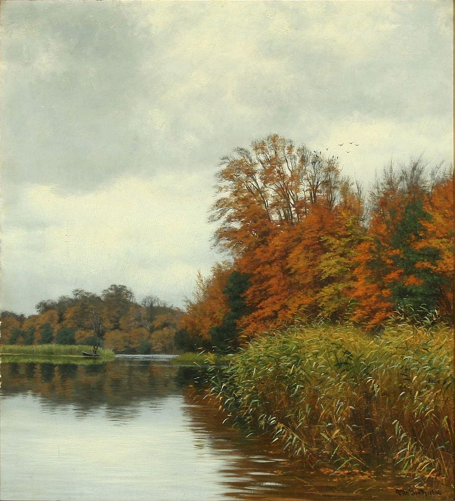 Lake with Men in a Boat, vintage artwork by Vilhelm Groth, 12x8" (A4) Poster