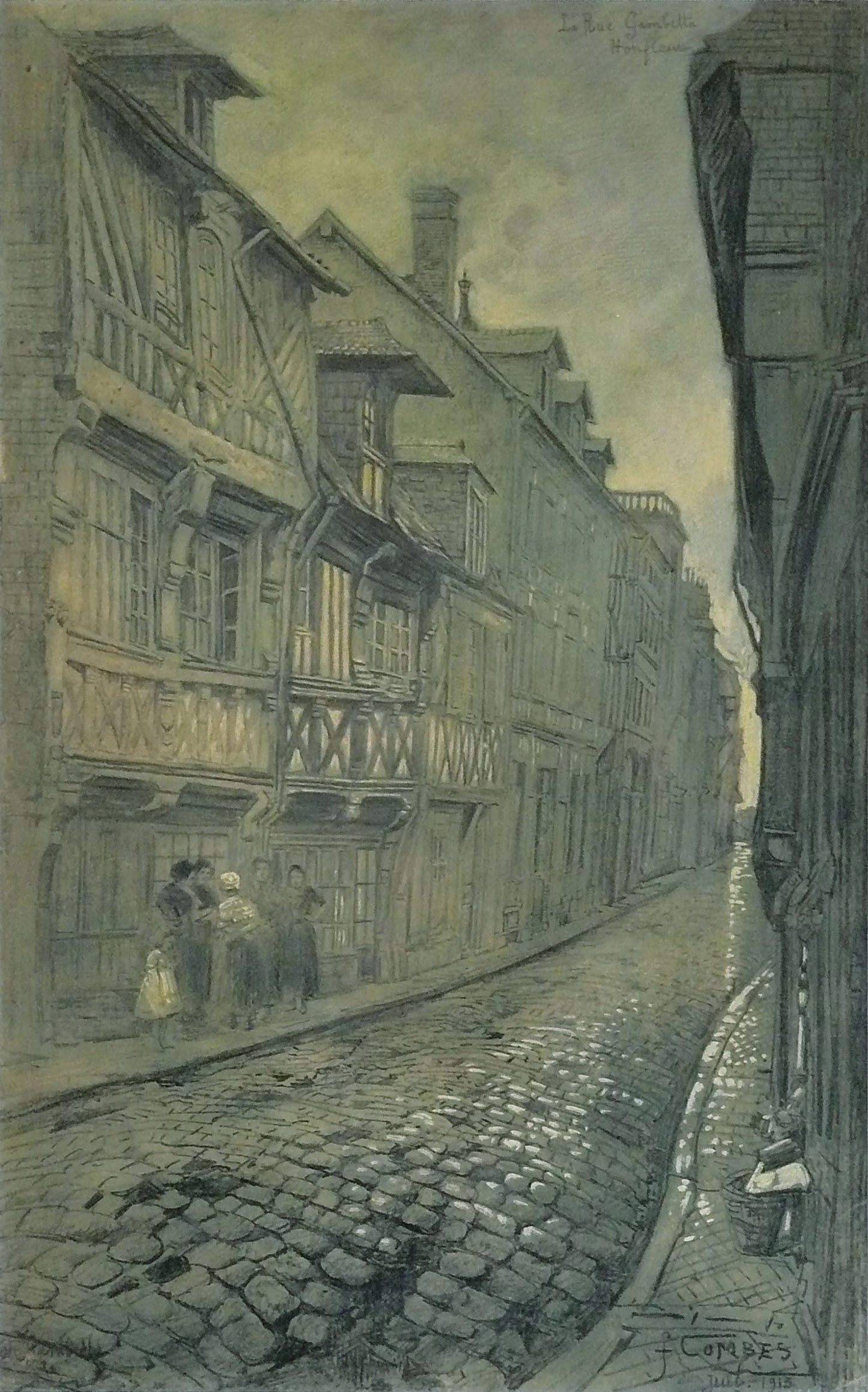 Honfleur, la rue Gambetta by Fernand Combes,A3(16x12")Poster