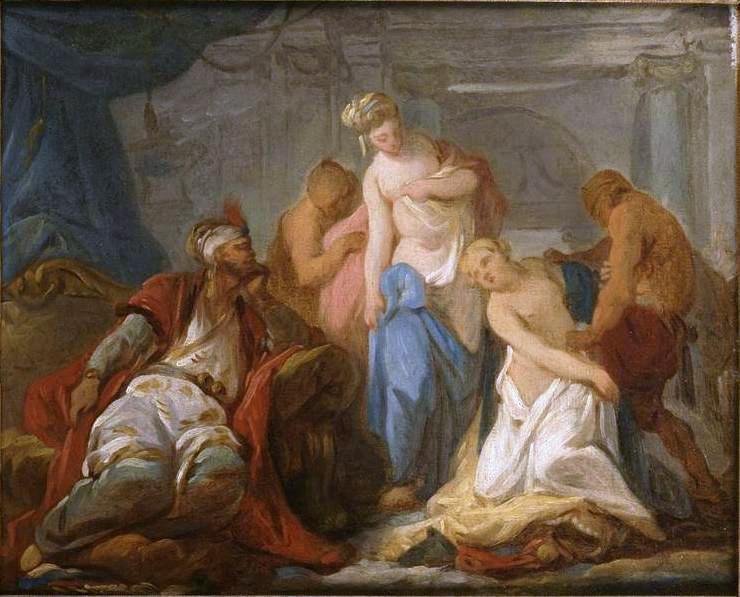 The Governor of the Seraglio Chosing the Concubines, vintage artwork by Hugues Taraval, 12x8" (A4) Poster