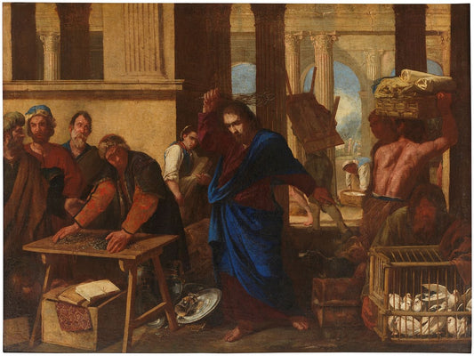 The expulsion of the merchants from the Temple, vintage artwork by Aniello Falcone, 12x8" (A4) Poster