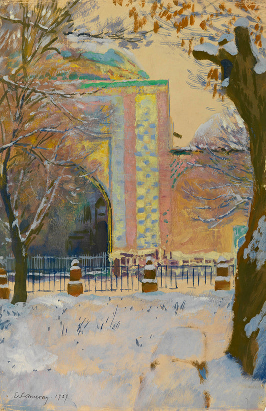 Blue Mosque in the Snow, vintage artwork by Evgeny Lanceray, 12x8" (A4) Poster