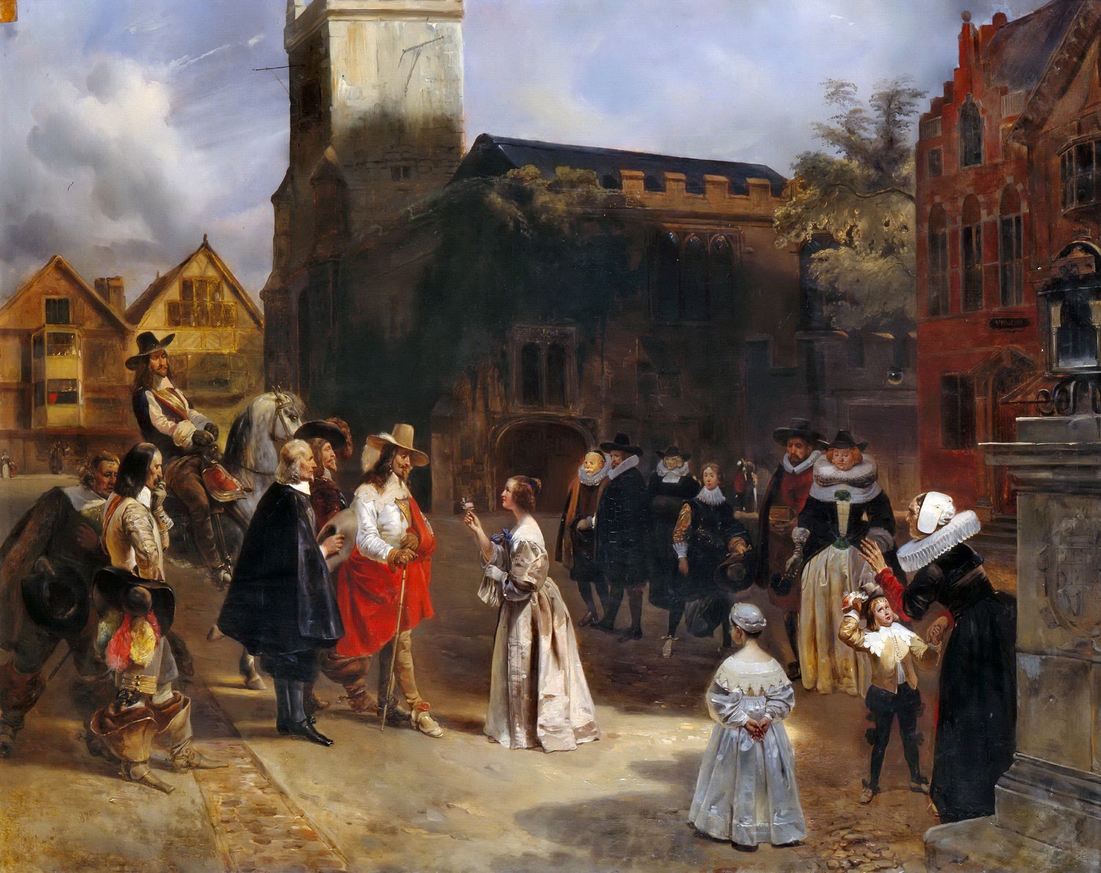 Charles I Receiving a Rose from a Young Girl, vintage artwork by Eugene Louis Lami, A3 (16x12") Poster Print