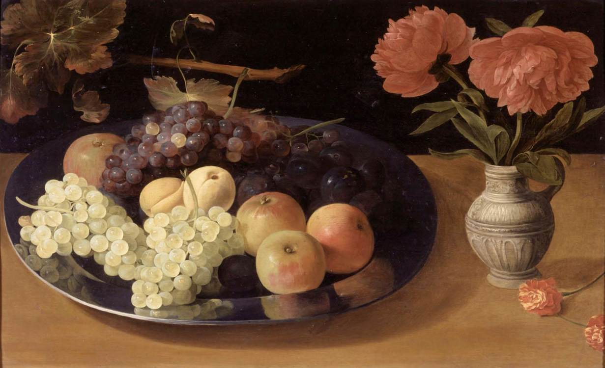 Still-Life of Grapes, Plums and Apples, vintage artwork by Jacob Foppens van Es, 12x8" (A4) Poster