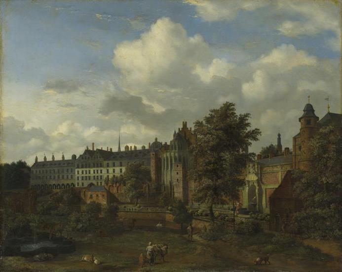 View of the old castle of the Dukes of Burgundy in Brussels, vintage artwork by Jan van der Heyden, 12x8" (A4) Poster