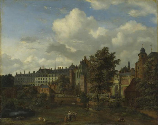 View of the old castle of the Dukes of Burgundy in Brussels, vintage artwork by Jan van der Heyden, 12x8" (A4) Poster