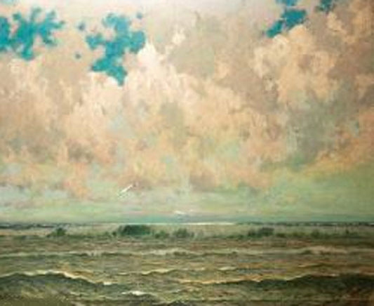Paisaje con Nubes, vintage artwork by Gillermo Gomez Gil, 12x8" (A4) Poster