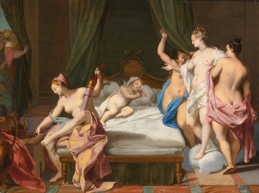 Venus and the Three Graces Tending Cupid, vintage artwork by Nicolas Vleughels, 12x8" (A4) Poster