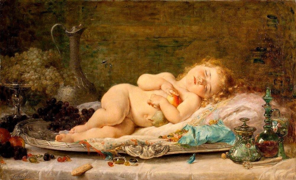 Gluttony, vintage artwork by Timoleon Marie Lobrichon, 12x8" (A4) Poster