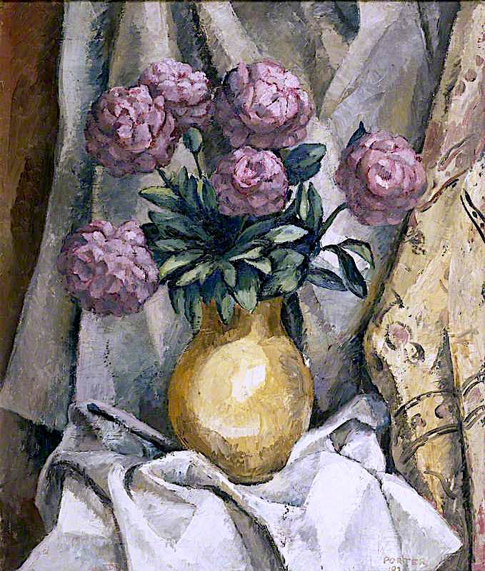 Peonies in a Yellow Vase, vintage artwork by Frederick James Porter, 12x8" (A4) Poster