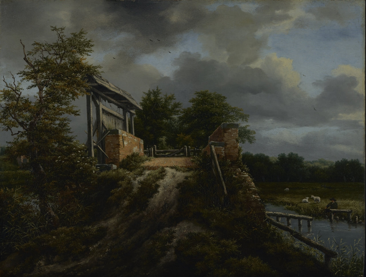 Bridge with a Sluice, vintage artwork by Jacob van Ruisdael, 12x8" (A4) Poster