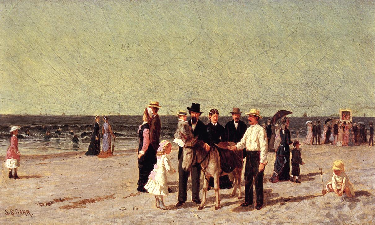 Beach Scene with Punch and Judy Show, vintage artwork by Samuel S. Carr, 12x8" (A4) Poster