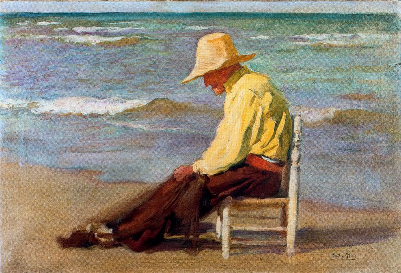 Hombre en la Playa, vintage artwork by Cecilio Pla y Gallardo, 12x8" (A4) Poster