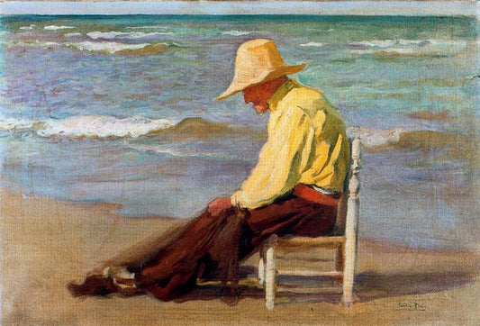 Hombre en la Playa, vintage artwork by Cecilio Pla y Gallardo, 12x8" (A4) Poster