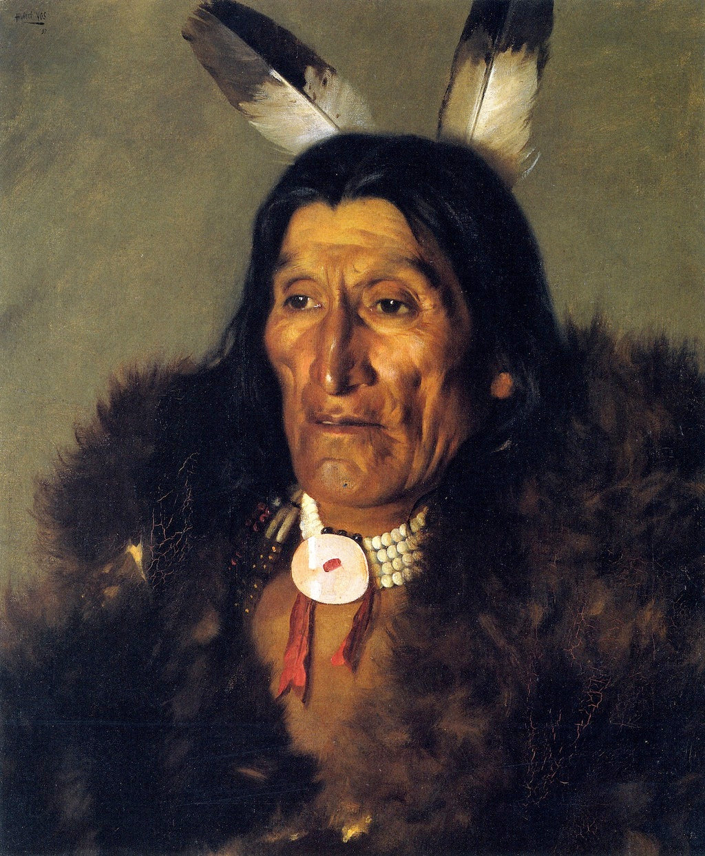Sioux Chief in Buffalo Robes, vintage artwork by Hubert Vos, 12x8" (A4) Poster