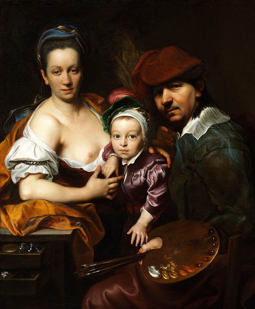 Self-portrait with a family, vintage artwork by Jan Kupecky, 12x8" (A4) Poster