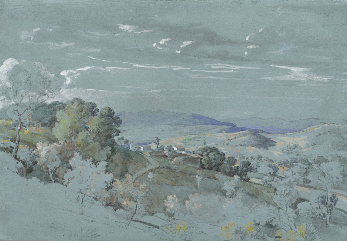The Hills of Umbria near Perugia, vintage artwork by Johann Georg von Dillis, 12x8" (A4) Poster