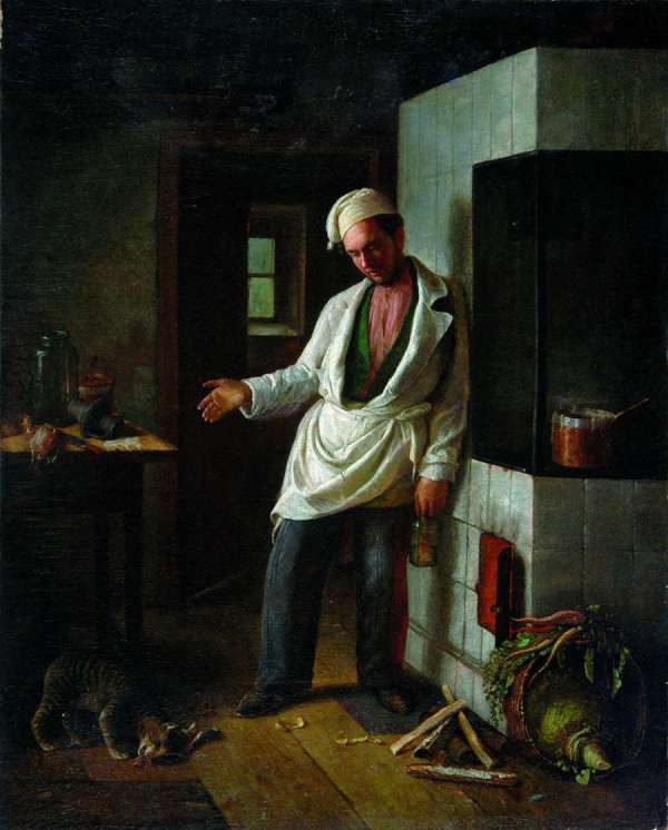 The Cat and the Cook, vintage artwork by Sergei Gribkov, A3 (16x12") Poster Print