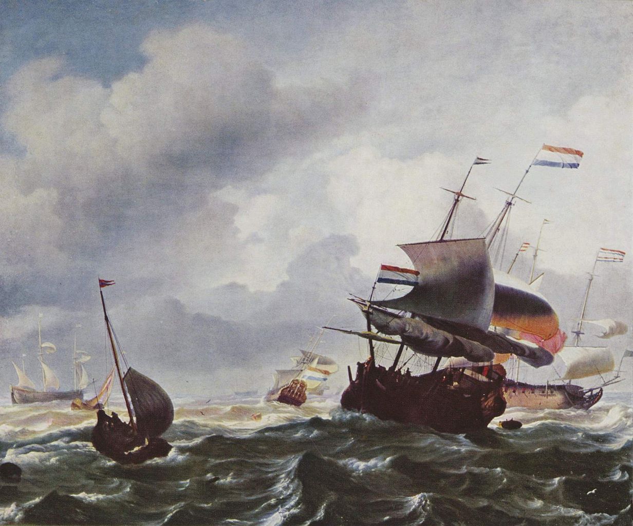 Ships in storm, vintage artwork by Ludolf Backhuysen, 12x8" (A4) Poster