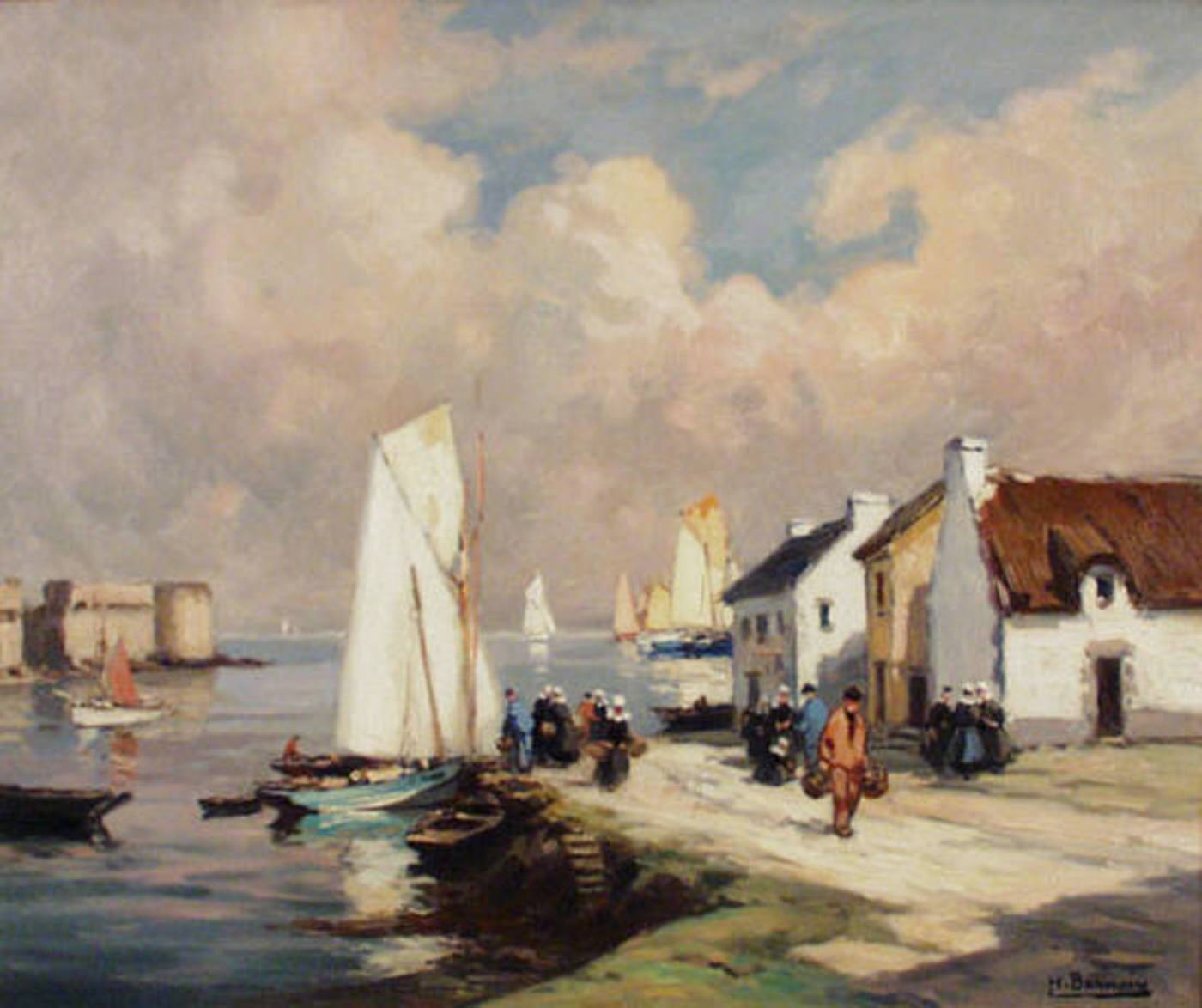 Fishing Harbor by Henri Alphonse Barnoin,16x12(A3) Poster