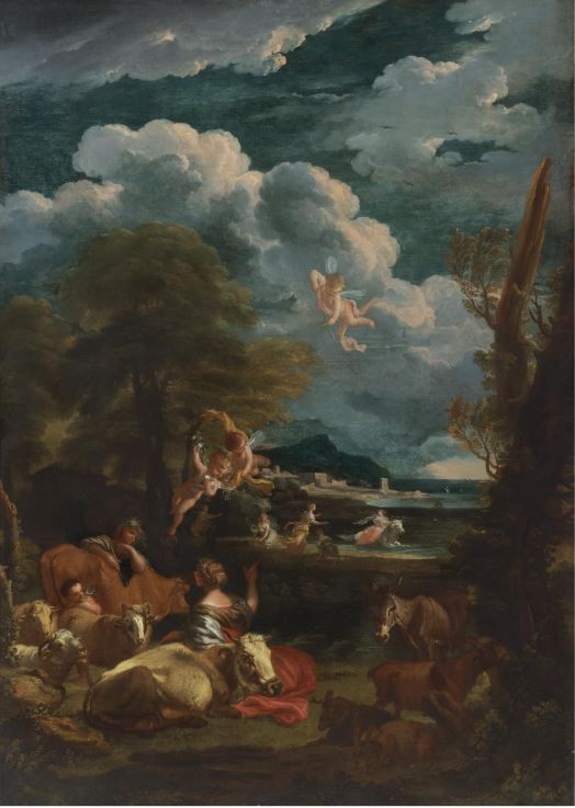 Landscape with the Rape of Europa, vintage artwork by Pieter Mulier the Younger, 12x8" (A4) Poster