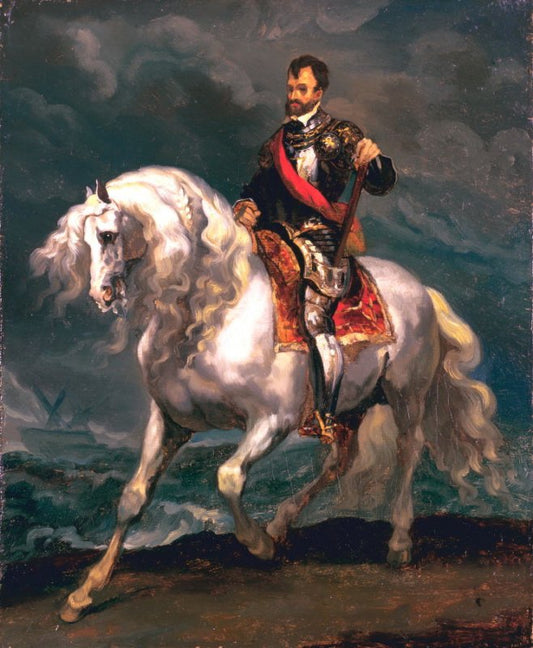 Equestrian Portrait of Charles V (after Anthony Van Dyck), vintage artwork by Theodore Gericault, 12x8" (A4) Poster