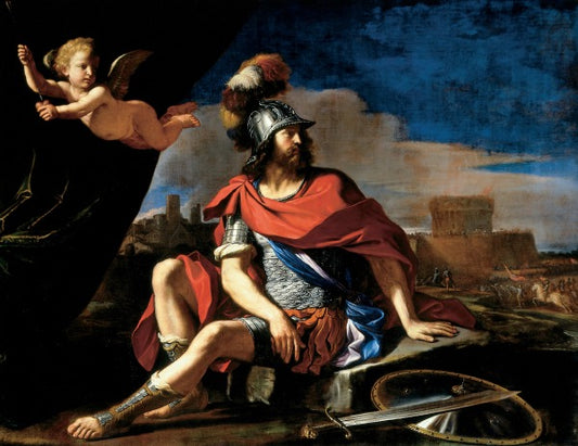 Mars with Cupid, vintage artwork by Guercino, 12x8" (A4) Poster