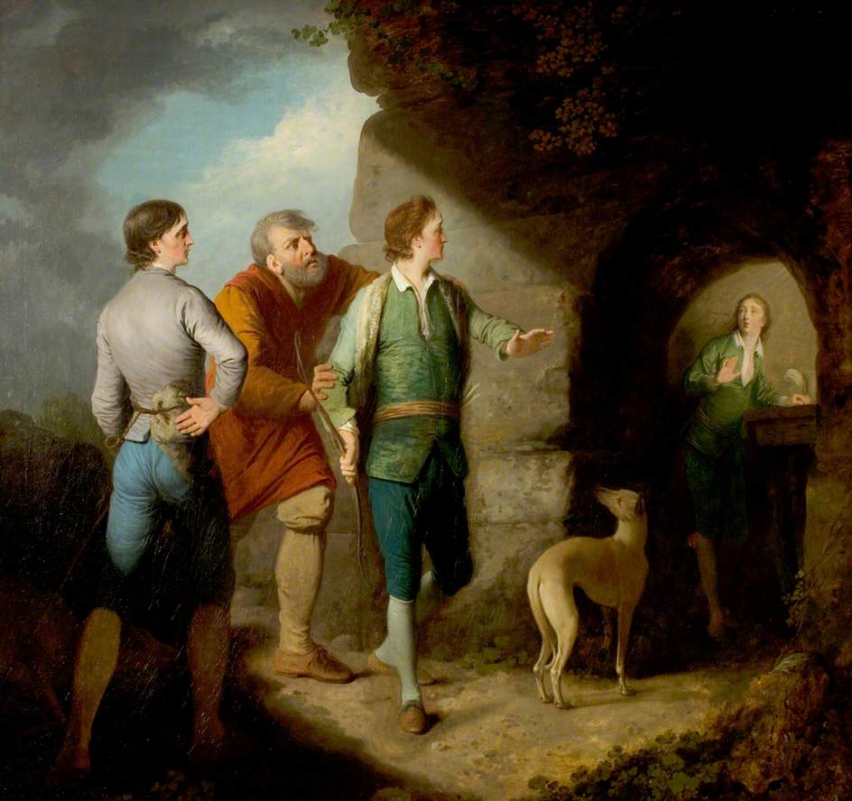Cymbeline, Act III, Scene 4, Imogen Discovered in the Cave, vintage artwork by Edward Penny, 12x8" (A4) Poster