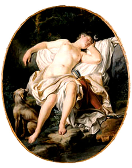 The Sleeping Diana, vintage artwork by Nicolas-Guy Brenet, 12x8" (A4) Poster