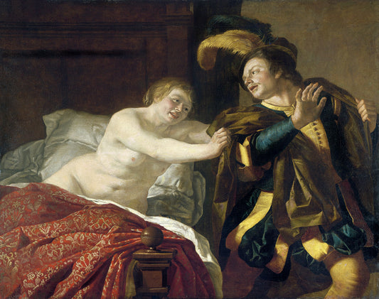 Joseph und Potiphar's Wife, vintage artwork by Christiaen van Couwenbergh, 12x8" (A4) Poster
