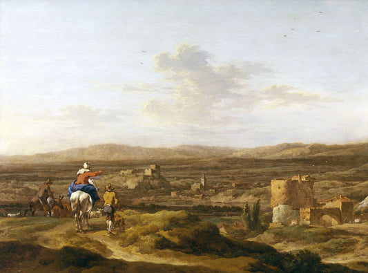 Italian Landscape with Mountain Plateau, vintage artwork by Nicolaes Berchem, 12x8" (A4) Poster