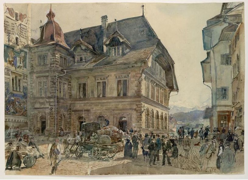 Street in Luzern, vintage artwork by Rudolf von Alt, A3 (16x12") Poster Print