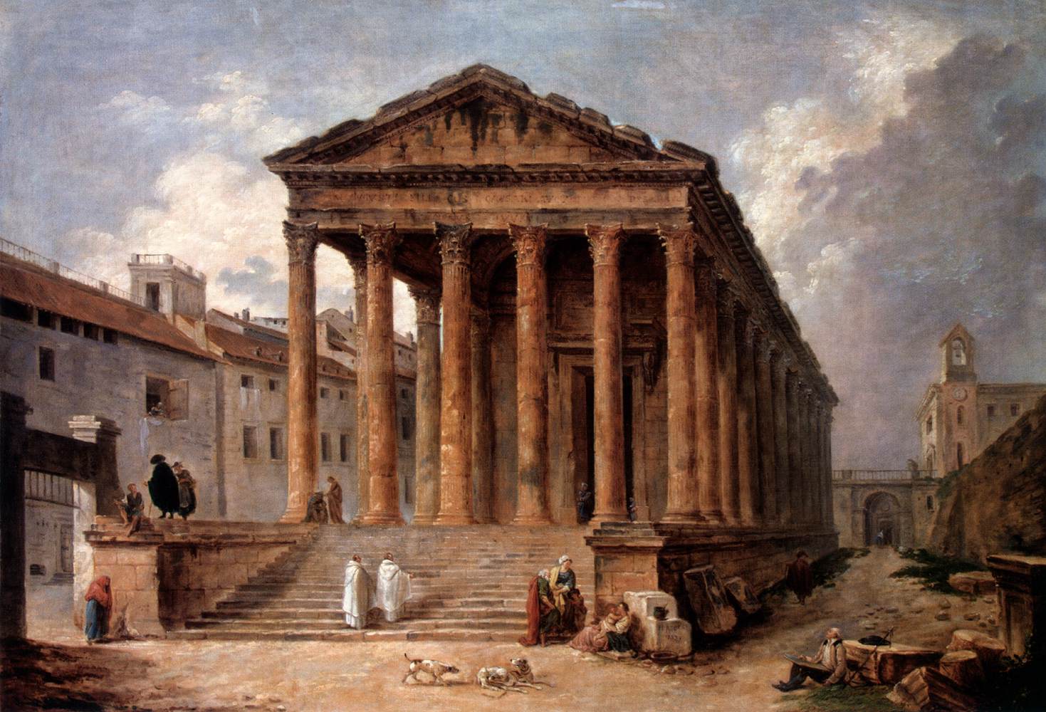 The Maison Caree at Nîmes, vintage artwork by Hubert Robert, 12x8" (A4) Poster