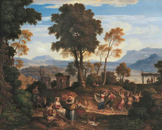 Wine Festival at Olevano, vintage artwork by Joseph Anton Koch, 12x8" (A4) Poster